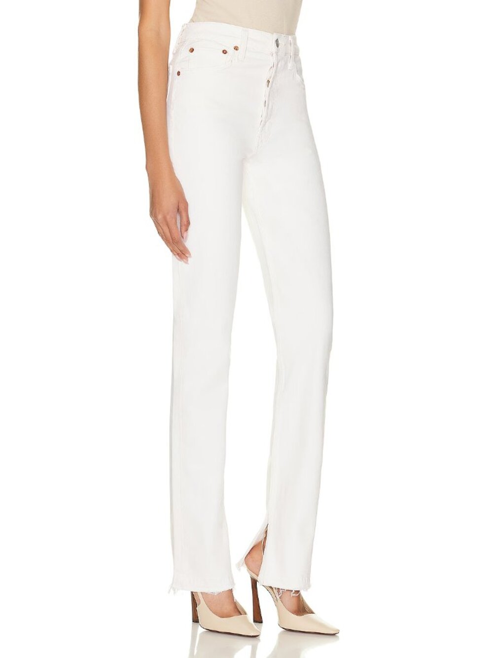 READ Re/Done 70’s High Rise Skinny Boot Vintage White Jeans Women's Size 24